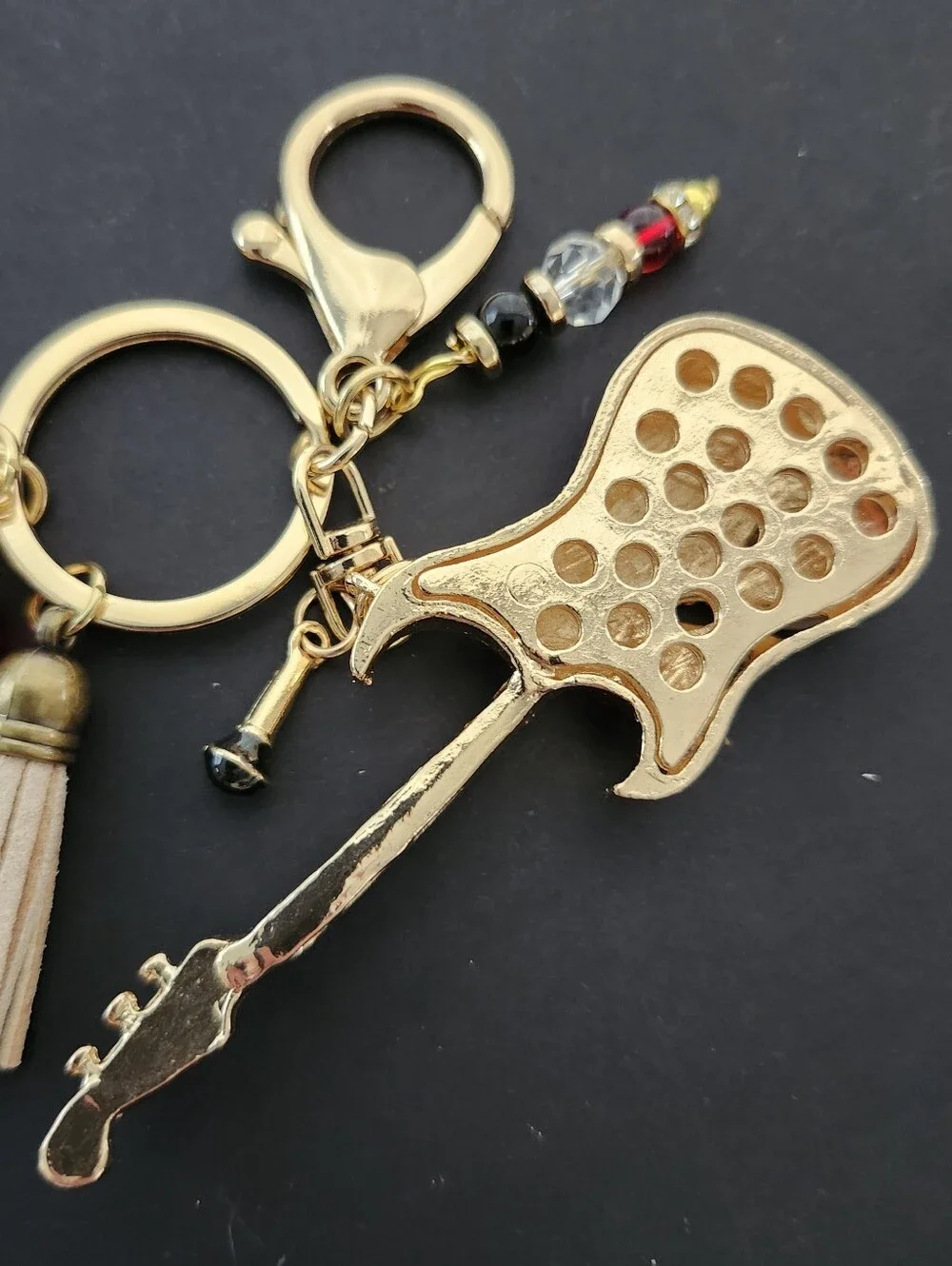 Electric Guitar Purse Charm or Keychain Carnelian Agate Tigers Eye Handcrafted